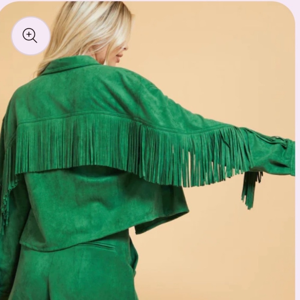 Green Suede Fringe Jacket medium Glam - Picture 9 of 13
